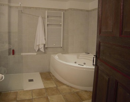 Suite con bañera de hidromasaje en el baño en Latorrién de Ane