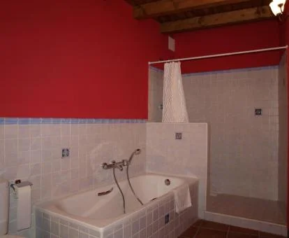 Baño con bañera de hidromasaje del apartamento con terraza de este establecimiento.