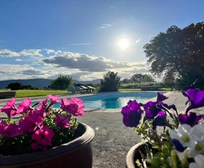 Preciosa piscina exterior rodeada de jardines y naturaleza de esta casa independiente.