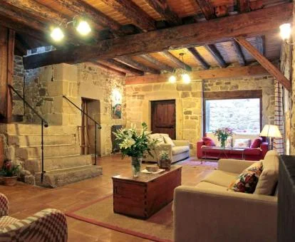 Agradable espacio de uso compartido de este establecimiento rural de estilo rústico.