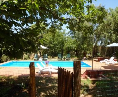 Piscina exterior de este hotel con encanto rodeada de jardines.