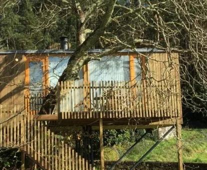 Preciosa cabaña en los árboles con terraza y jacuzzi privado.