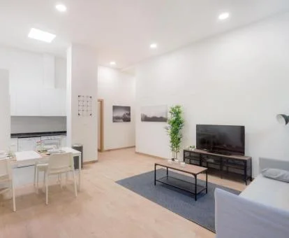 Salón comedor y cocina de uno de los amplios apartamentos de este establecimiento solo para adultos.