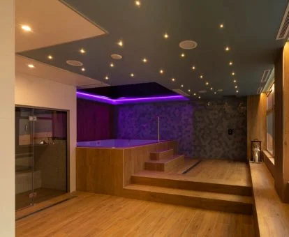 Zona de bienestar del hotel con jacuzzi y sauna.