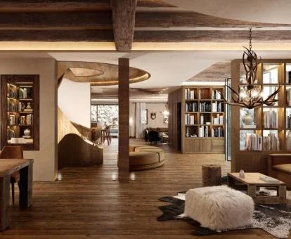 Zonas comunes de este precioso hotel con encanto de estilo alpino.