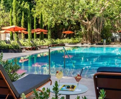 Preciosa piscina rodeada de vegetación de este hotel con encanto.