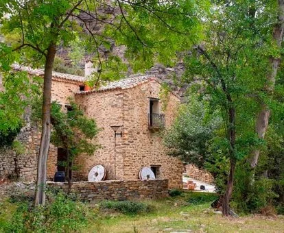 Una de las hermosas casas rurales de este establecimiento rodeada de vegetación.