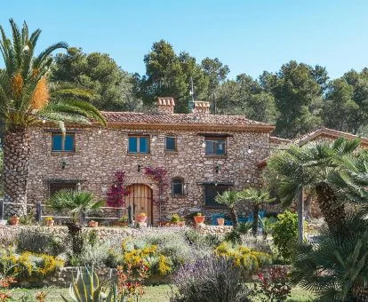 Hermoso hotel rural rodeado de vegetación en una zona tranquila para descansar.
