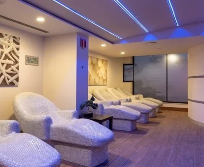 Sala con tumbonas térmicas del centro de bienestar del hotel.