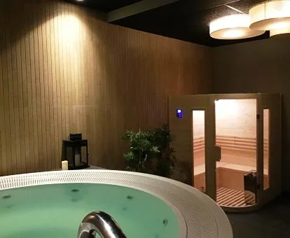 Acogedor centro de bienestar del hotel con sauna y jacuzzi.