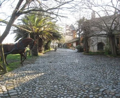 Exteriores de este maravilloso establecimiento rural con caballos.